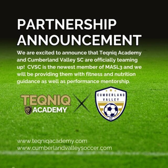 We are excited to announce a partnership with the newest member of Major Arena Soccer League 3, Cumberland Valley SC! A team based out of the local area and beginning their initial campaign this winter!
We will be providing CVSC with fitness and nutrition guidance as well as performance mentorship and you will be able to find our branding on CVSC jersey this season!
Their season begins November 23rd when they travel to Baltimore to play the Baltimore Kings. Their home opener at the Hagerstown Fieldhouse will be on December 6th, also against the Kings!
Good luck gents!