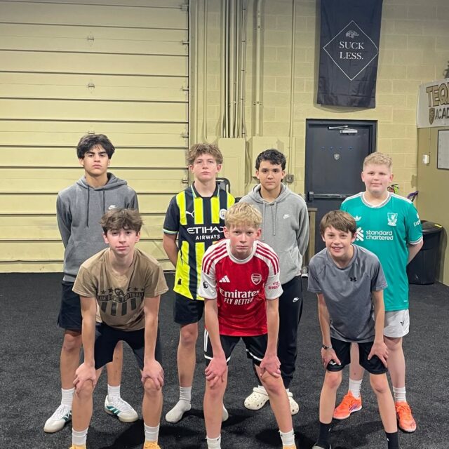 Tonight's MS/HS class led by Coach Christian. 

Christian joked with Dustin before the class that he wanted to do a starting 11 photo, which led to the pair hanging Coach Nick's 'flag' for a prime post training photo opp.

Just your typical evening at Teqniq Academy 🤷‍♂️